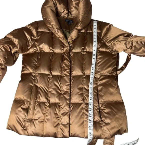 Lands’ End Women’s SZ M Gold Metallic Down Puffer Coat W/ Belt Preppy Office EUC - Picture 11 of 12
